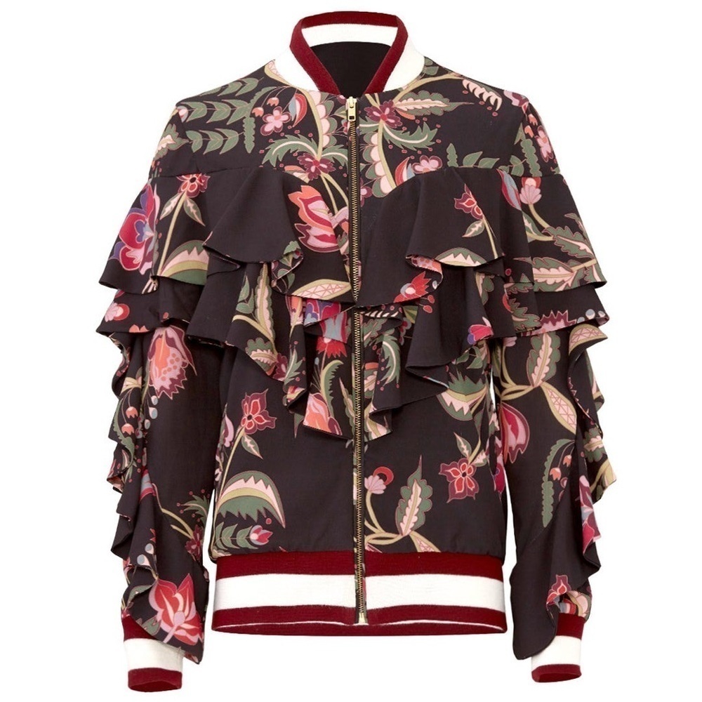 Pat BO Black Fiesta Ruffle Sleeve Bomber Jacket - Picture 4 of 5